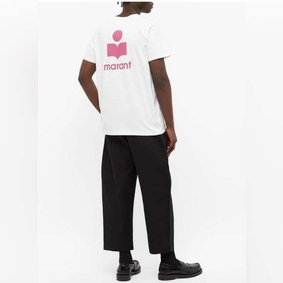 Isabel Marant Men's Zafferh Small Logo T-Shirt in White/Pink - Picture 4 of 13